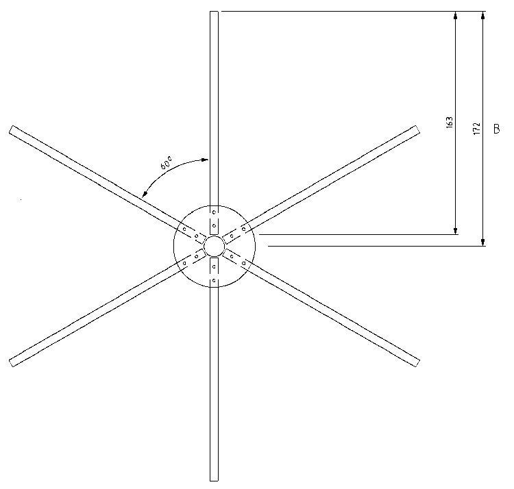Fig 2   435MHz 1/4 wave ground plane radial element assembled.