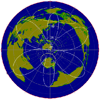Great circle map centred on Melbourne , Australia.