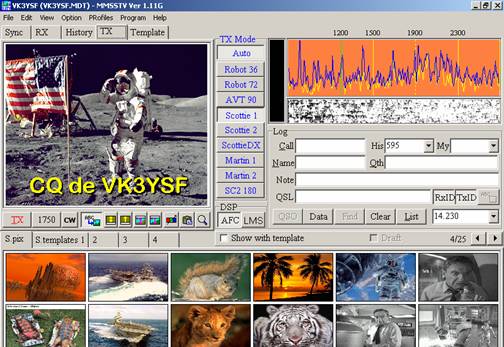 Screen dump of MMSSTV with image loaded and ready for transmission.